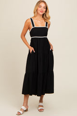 Black Scallop Trim Tiered Maternity Midi Dress