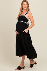 Black Scallop Trim Tiered Maternity Midi Dress