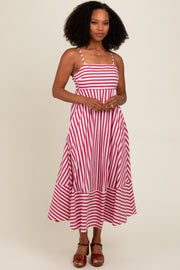 Red Contrast Stripe Midi Dress