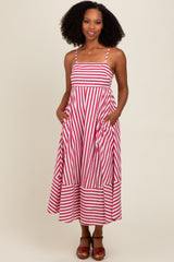 Red Contrast Stripe Midi Dress