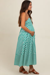 Green Contrast Stripe Maternity Midi Dress