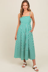 Green Contrast Stripe Midi Dress