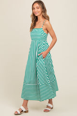 Green Contrast Stripe Midi Dress