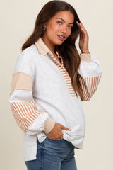 Heather Grey Colorblock Striped Maternity Long Sleeve Top