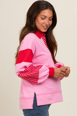 Pink Colorblock Striped Maternity Long Sleeve Top