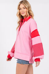 Pink Colorblock Striped Long Sleeve Top