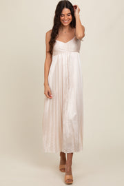 Cream Satin Pleated Midi Dress