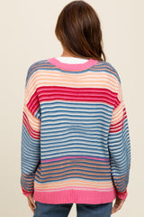 Pink Multi Striped Sweater Cardigan