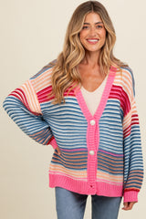 Pink Multi Striped Maternity Sweater Cardigan