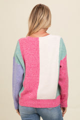 Pink Fuzzy Knit Colorblock Sweater