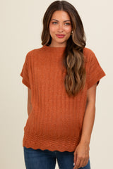 Rust Ribbed Mock Neck Maternity Sweater Top