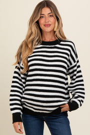 Black Striped Crew Neck Maternity Sweater