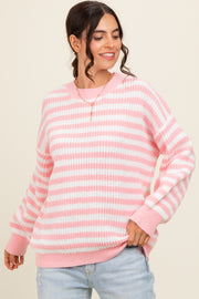 Light Pink Striped Crew Neck Sweater