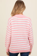 Light Pink Striped Crew Neck Maternity Sweater