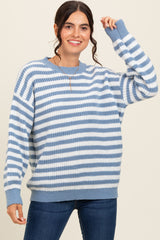 Blue Striped Crew Neck Sweater