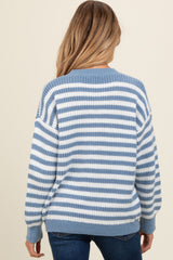 Blue Striped Crew Neck Maternity Sweater