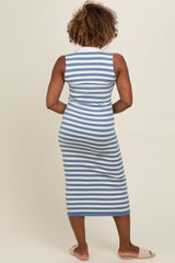 Blue Striped Fitted Polo Midi Dress