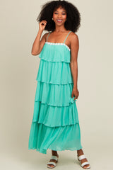 Aqua Ruffle Tiered Maternity Maxi Dress