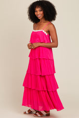 Fuchsia Ruffle Tiered Maxi Dress