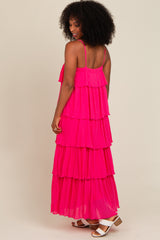 Fuchsia Ruffle Tiered Maxi Dress