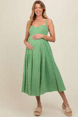 Green Floral Embroidered Maternity Maxi Dress