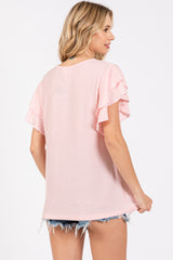 Light Pink Ruffle Sleeve Ribbed Top