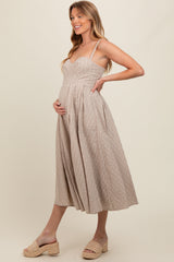 Beige Floral Embroidered Maternity Maxi Dress