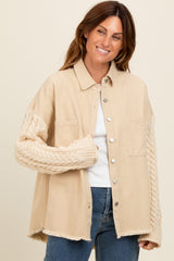 Beige Denim Cable Knit Contrast Maternity Jacket