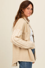 Beige Denim Cable Knit Contrast Jacket