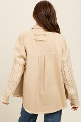 Beige Denim Cable Knit Contrast Jacket