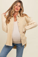 Beige Denim Cable Knit Contrast Maternity Jacket