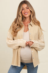 Beige Denim Cable Knit Contrast Maternity Jacket