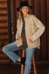 Beige Denim Cable Knit Contrast Maternity Jacket