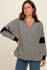 Black Striped Relaxed Fit Maternity Top