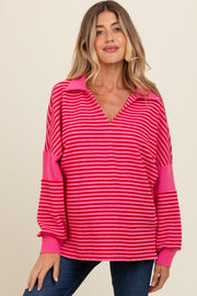 Fuchsia Striped Relaxed Fit Maternity Top