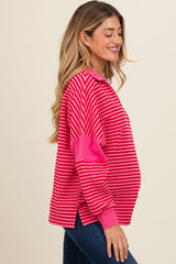 Fuchsia Striped Relaxed Fit Maternity Top