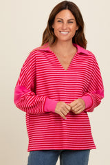 Fuchsia Striped Relaxed Fit Top