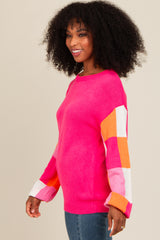 Fuchsia Checker Sleeve Sweater