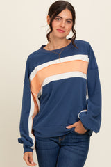 Navy Blue Colorblock Maternity Pullover Top