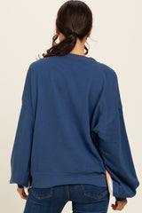 Navy Blue Colorblock Pullover Top