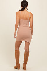 Mocha Wrap Ruched Fitted Dress