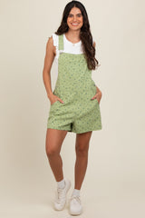 Light Olive Floral Denim Shortall