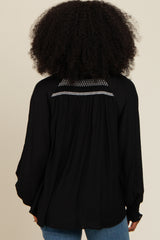 Black Embroidered Smocked Blouse