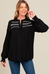 Black Embroidered Smocked Maternity Blouse