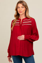 Rust Embroidered Smocked Maternity Blouse