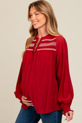 Rust Embroidered Smocked Maternity Blouse