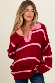 Red Striped Collared Maternity Sweater