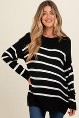 Black Striped Side Slit Maternity Sweater