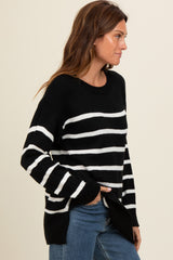 Black Striped Side Slit Sweater