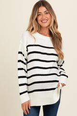 Ivory Striped Side Slit Maternity Sweater